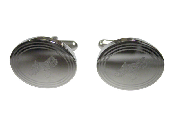 Silver Toned Etched Oval Scottish Terrier Dog Cufflinks