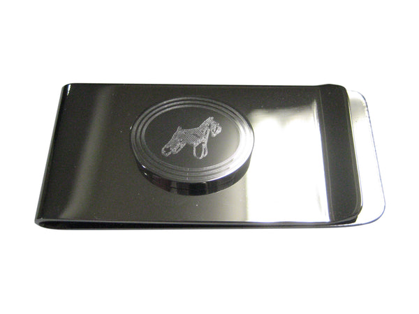 Silver Toned Etched Oval Scottish Terrier Dog Money Clip