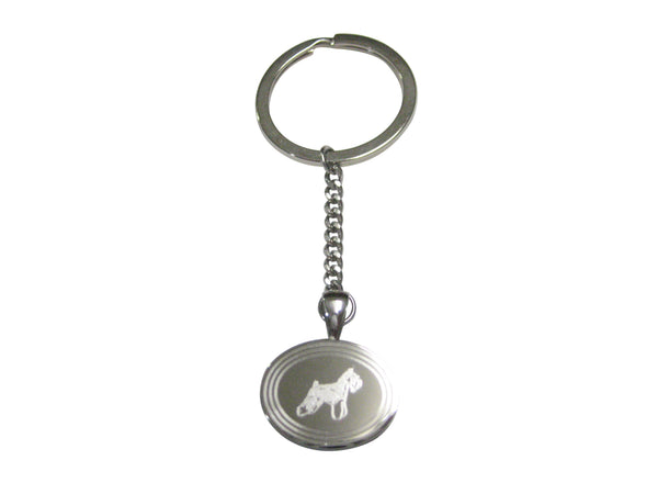 Silver Toned Etched Oval Scottish Terrier Dog Pendant Keychain
