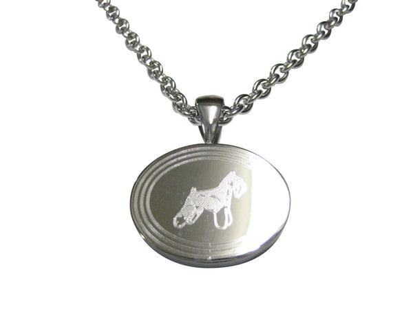 Silver Toned Etched Oval Scottish Terrier Dog Pendant Necklace