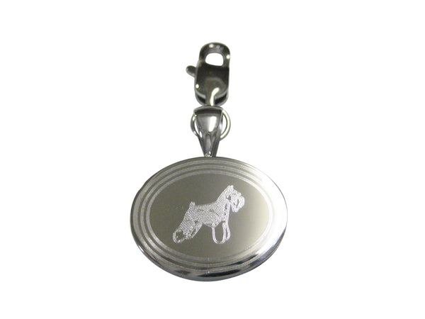 Silver Toned Etched Oval Scottish Terrier Dog Pendant Zipper Pull Charm
