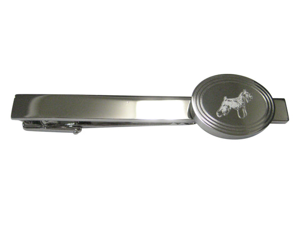 Silver Toned Etched Oval Scottish Terrier Dog Tie Clip