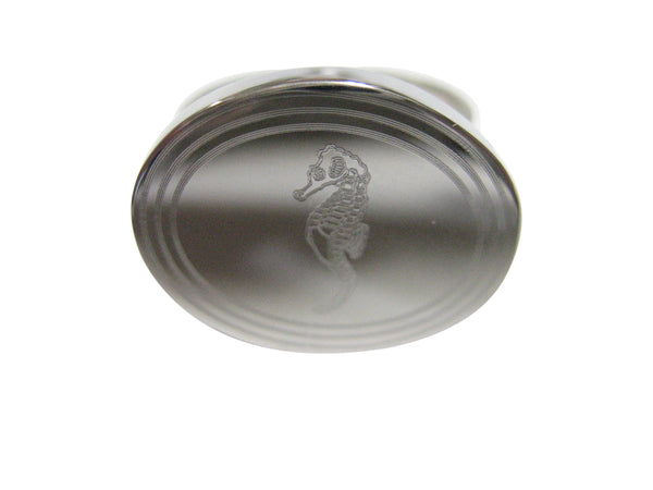 Silver Toned Etched Oval Sea Horse Adjustable Size Fashion Ring