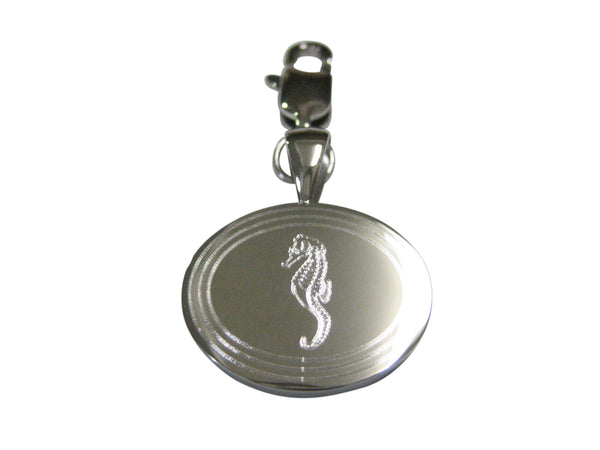 Silver Toned Etched Oval Sea Horse Pendant Zipper Pull Charm