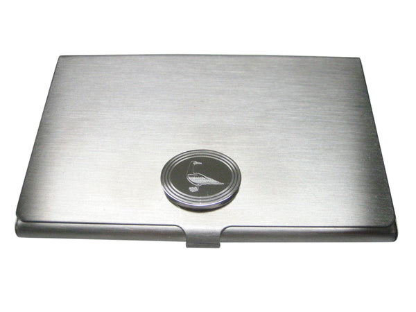 Silver Toned Etched Oval Seagull Bird Business Card Holder