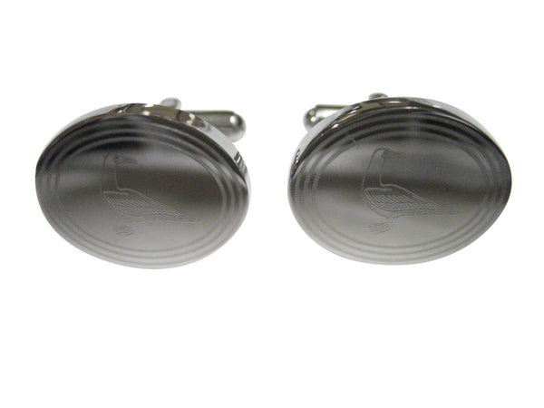 Silver Toned Etched Oval Seagull Bird Cufflinks