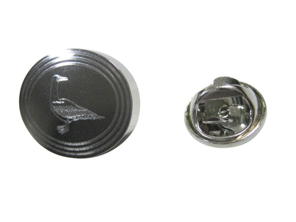Silver Toned Etched Oval Seagull Bird Lapel Pin