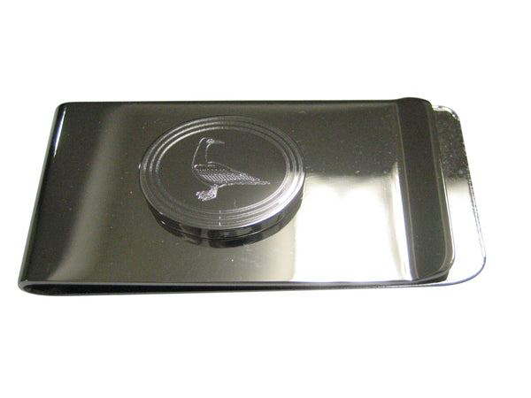 Silver Toned Etched Oval Seagull Bird Money Clip