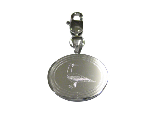 Silver Toned Etched Oval Seagull Bird Pendant Zipper Pull Charm