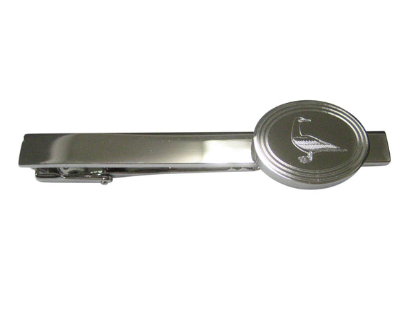 Silver Toned Etched Oval Seagull Bird Tie Clip