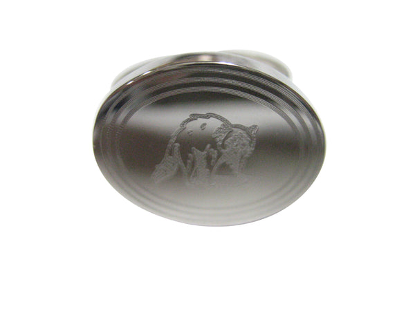 Silver Toned Etched Oval Shaded Raccoon Adjustable Size Fashion Ring