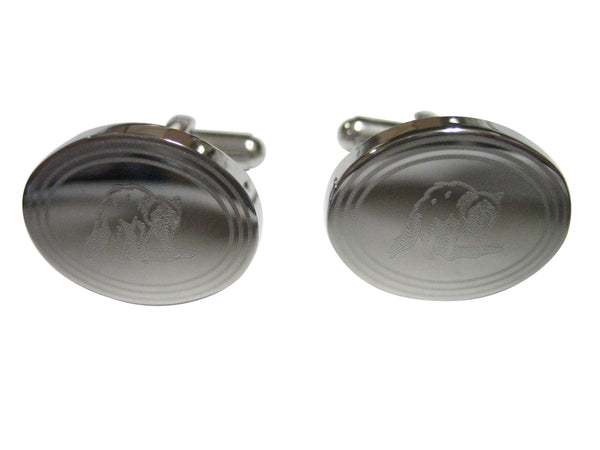 Silver Toned Etched Oval Shaded Raccoon Cufflinks