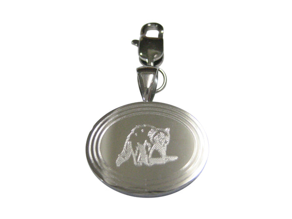 Silver Toned Etched Oval Shaded Raccoon Pendant Zipper Pull Charm