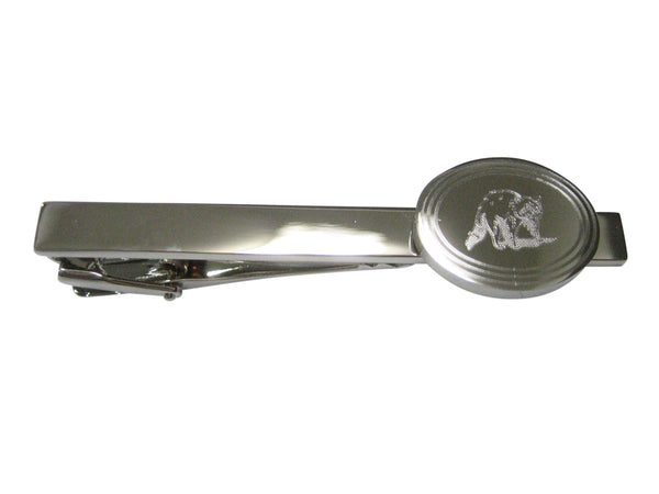 Silver Toned Etched Oval Shaded Raccoon Tie Clip