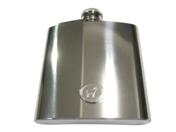 Silver Toned Etched Oval Sheep 6oz Flask