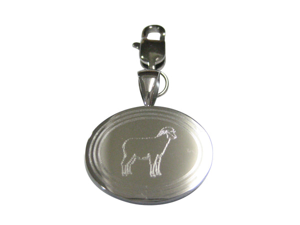 Silver Toned Etched Oval Sheep Pendant Zipper Pull Charm