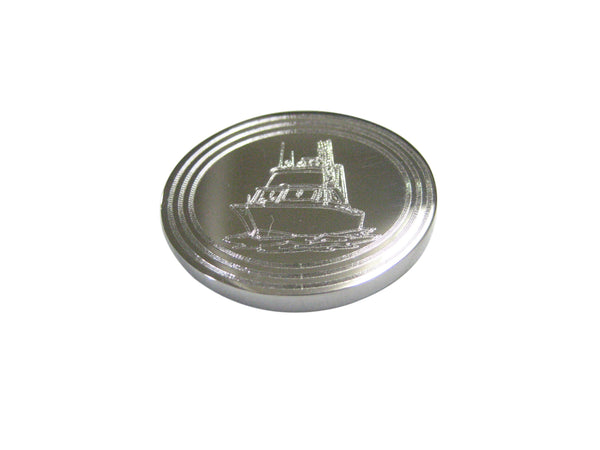 Silver Toned Etched Oval Ship Magnet