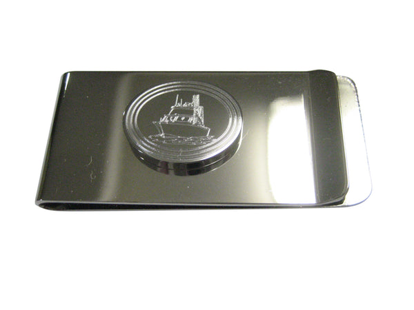 Silver Toned Etched Oval Ship Money Clip