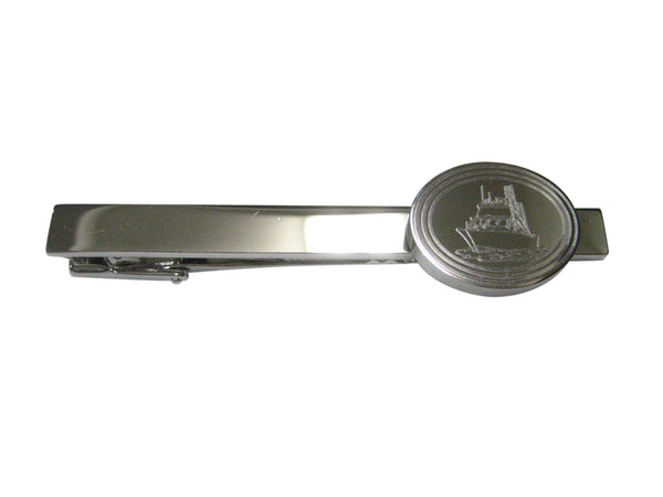 Silver Toned Etched Oval Ship Tie Clip