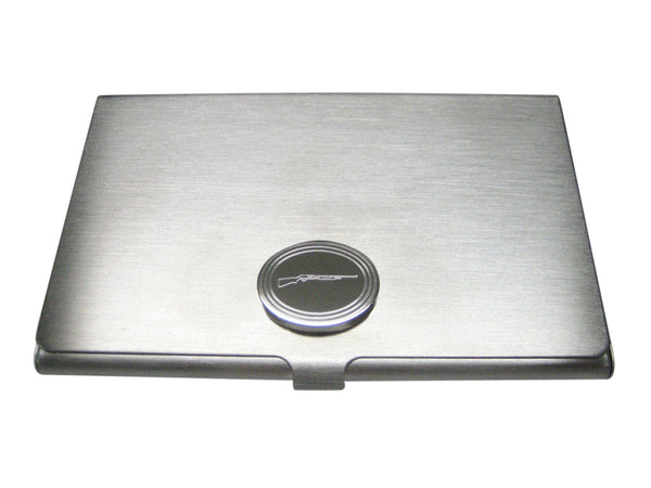 Silver Toned Etched Oval Shotgun Business Card Holder