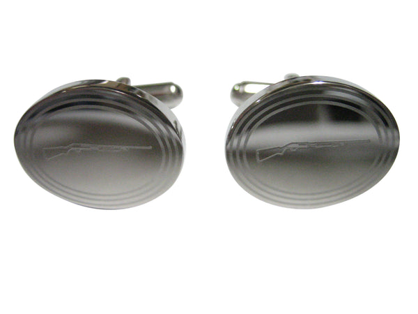 Silver Toned Etched Oval Shotgun Cufflinks