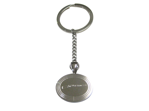 Silver Toned Etched Oval Shotgun Pendant Keychain