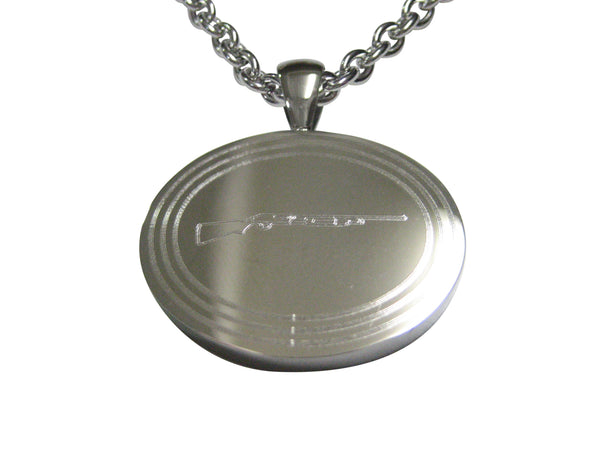 Silver Toned Etched Oval Shotgun Pendant Necklace