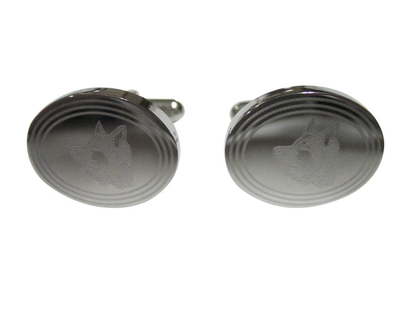Silver Toned Etched Oval Side Facing Dog Head Cufflinks