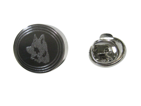 Silver Toned Etched Oval Side Facing Dog Head Lapel Pin