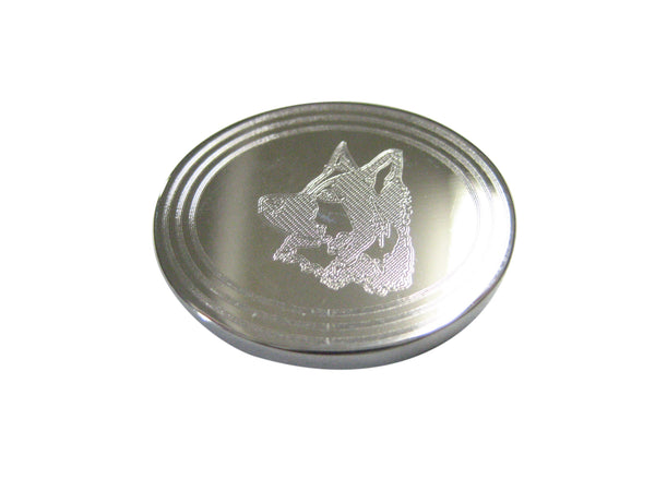 Silver Toned Etched Oval Side Facing Dog Head Magnet