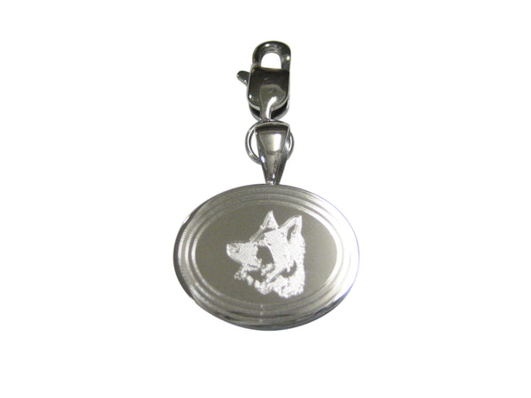 Silver Toned Etched Oval Side Facing Dog Head Pendant Zipper Pull Charm