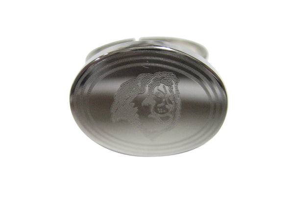 Silver Toned Etched Oval Side Facing Lion Head Adjustable Size Fashion Ring
