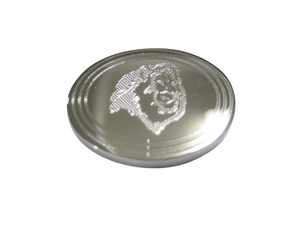 Silver Toned Etched Oval Side Facing Lion Head Magnet