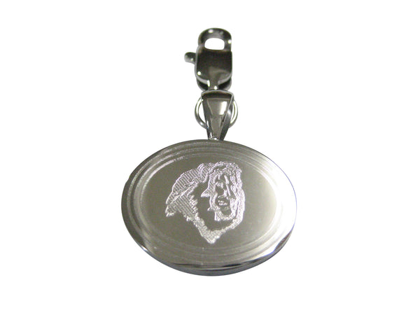 Silver Toned Etched Oval Side Facing Lion Head Pendant Zipper Pull Charm