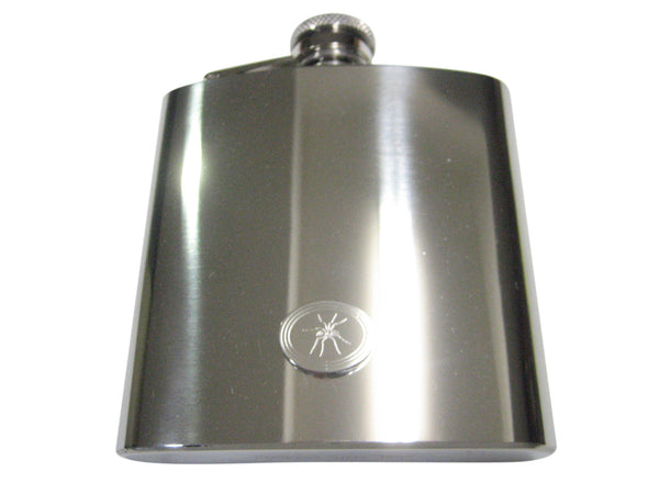 Silver Toned Etched Oval Side Facing Spider 6oz Flask