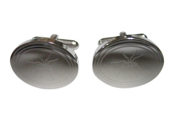 Silver Toned Etched Oval Side Facing Spider Cufflinks