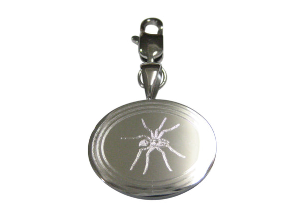 Silver Toned Etched Oval Side Facing Spider Pendant Zipper Pull Charm