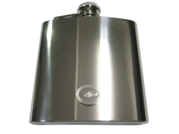 Silver Toned Etched Oval Simple Helicopter 6oz Flask