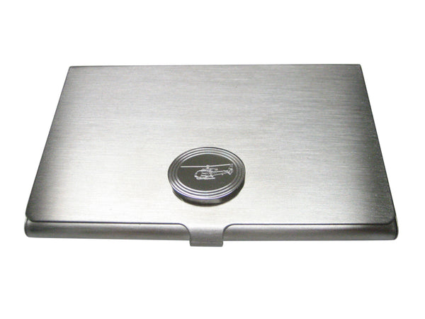 Silver Toned Etched Oval Simple Helicopter Business Card Holder