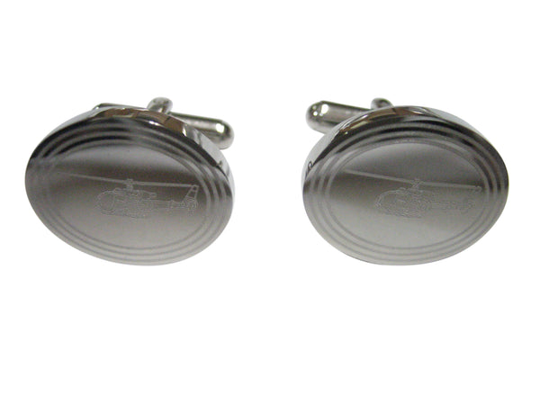 Silver Toned Etched Oval Simple Helicopter Cufflinks