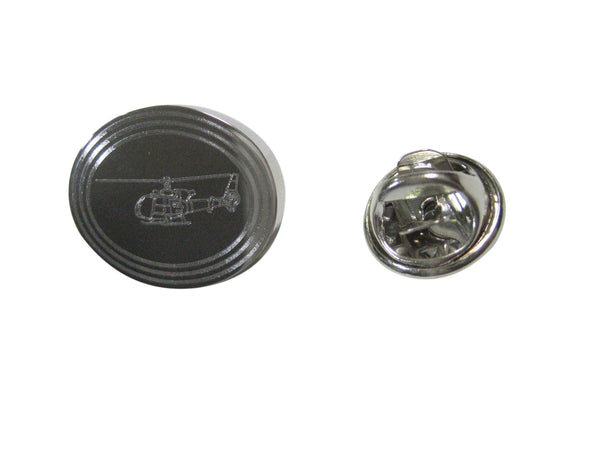 Silver Toned Etched Oval Simple Helicopter Lapel Pin