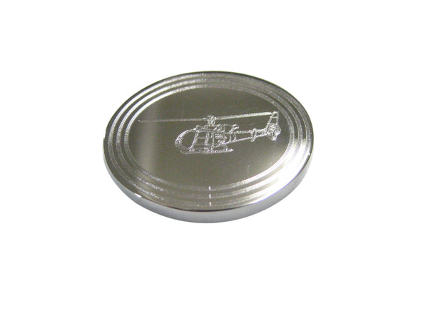 Silver Toned Etched Oval Simple Helicopter Magnet