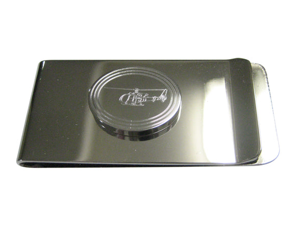 Silver Toned Etched Oval Simple Helicopter Money Clip