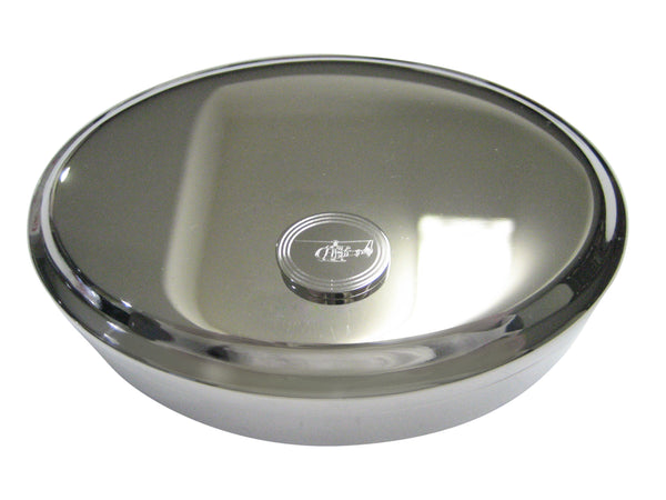 Silver Toned Etched Oval Simple Helicopter Oval Trinket Jewelry Box
