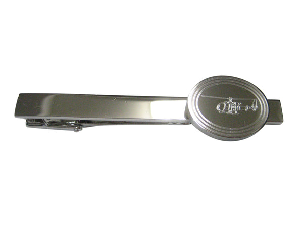 Silver Toned Etched Oval Simple Helicopter Tie Clip