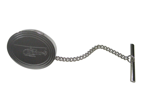 Silver Toned Etched Oval Simple Helicopter Tie Tack
