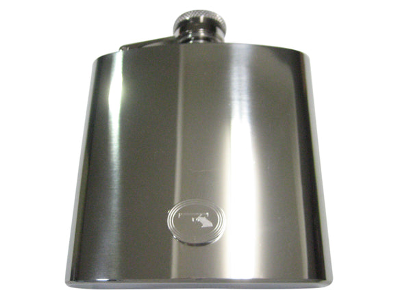 Silver Toned Etched Oval Simple Modern Handgun 6oz Flask