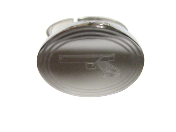 Silver Toned Etched Oval Simple Modern Handgun Adjustable Size Fashion Ring