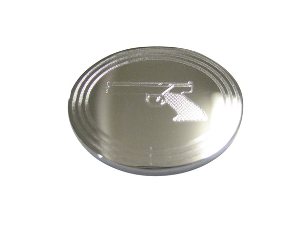 Silver Toned Etched Oval Simple Modern Handgun Magnet