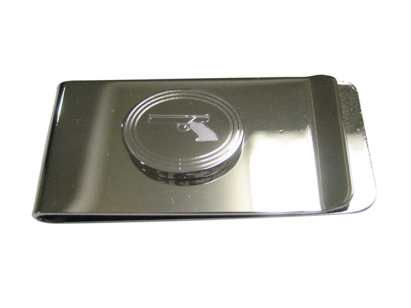 Silver Toned Etched Oval Simple Modern Handgun Money Clip